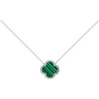 Jewelco London Women's Silver Clover Malachite CZ Lucky Charm Pendant Necklace 16-18" - ANC105 in White