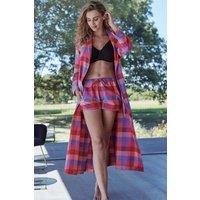 British Boxers Women's "Coral Shire" Square Brushed Cotton Dressing Gown in Coral | Size: Large