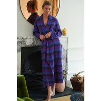 British Boxers Women's "Berwick" Check Brushed Cotton Dressing Gown in Indigo | Size: Small