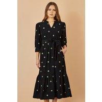 Yumi Women's Black Flower Embroidery Midi Cord Dress | Size: 8