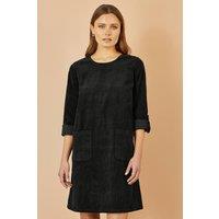 Yumi Women's Black Cord Tunic Dress With 3/4 Sleeves & Pockets | Size: 14
