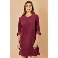 Yumi Women's Burgundy Cord Tunic Dress With 3/4 Sleeves & Pockets | Size: 8