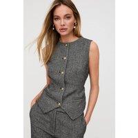 Lily and Lionel Women's Pandora Tailored Herringbone Print Waistcoat In Grey | Size: 10