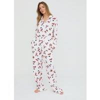 Lily and Lionel Women's Evie Long Sleeve Poppy Print Pyjama Set In Cream | Size: Medium