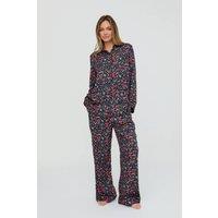 Lily and Lionel Women's Evie Long Sleeve Deep Moon Floral Print Pyjama Set In Black | Size: Small