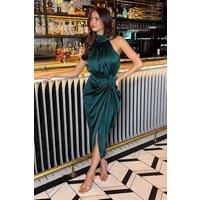 AX Paris Women's Teal Halter Neck Gathered Skirt Midi Dress | Size: 12