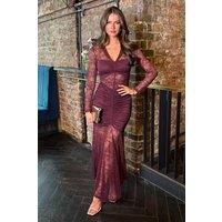 AX Paris Women's Plum Lace Overlay Ruched Front Bodycon Midi Dress | Size: 8
