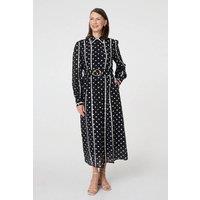 Izabel London Women's Polka Dot Belted Maxi Shirt Dress in Black | Size: 14