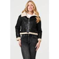 Izabel London Women's Faux Suede Teddy-Lined Cropped Jacket in Black | Size: 12