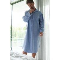 British Boxers Men's 'Staffordshire Blue' Herringbone Brushed Cotton Nightshirt in Blue | Size: Small