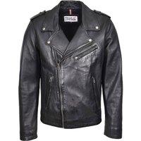 House of Leather Men's Mens Leather Brando Biker Style Jacket Cross Zip Daylen Black | Size: XL