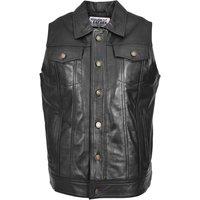 House of Leather Men's Mens Real Leather Waistcoat Classic Trucker Style Vest Teddy Black | Size: 3XL