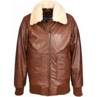 House of Leather Men's Mens Real Leather Aviator Bomber Jacket Detachable Collar G-1 Luca Tan | Size: 2XL