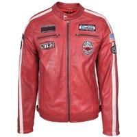 House of Leather Men's Mens Real Leather Biker Jacket Motorsport Racing Style Bobby in Red | Size: Medium
