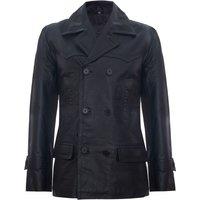 Infinity Leather Men's Cow Hide Dr Who Naval German Pea Coat Leather Jacket in Black | Size: XL