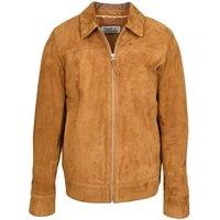 House of Leather Men's Mens Real Goat Suede Jacket Classic Zip Box Style Larry in Tan | Size: Large