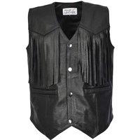 House of Leather Men's Leather Waistcoat with Fringe Details Western Vest Warden Black | Size: Small