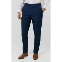 Dobell Men's Royal Blue Shadow Check Suit Trousers | Size: 42R