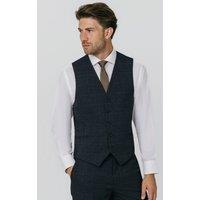 Dobell Men's Navy with Rust Check Waistcoat | Size: Large