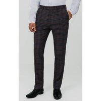Dobell Men's Burgundy with Blue Windowpane Check Suit Trousers | Size: 36R
