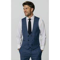 Dobell Men's Blue Check Double Breasted Waistcoat | Size: Large