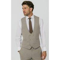 Dobell Men's Natural Check Double Breasted Waistcoat in Light Brown | Size: 4XL