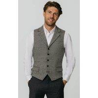 Dobell Men's Black & Cream Prince of Wales Check Tweed Waistcoat | Size: Large