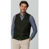 Dobell Men's Green Herringbone Tweed Waistcoat | Size: Large