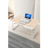 Living and Home Foldable Laptop Bed Desk with Storage Drawer Tablet Slot Cup Holder in Brown