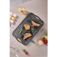 Living and Home Cast Iron Reversible Griddle Pan Double Sided Cookware Grill Frying Pan with Handles 40cm x 25cm in Black | Size: 40 cm x 25 cm