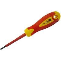 Faithfull Vde Soft Grip Screwdriver Parallel Slotted Tip 3.5 X 100Mm in Red
