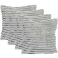 OHS 2 x Faux Fur Thick Rib Filled Cushion Covers in Light Grey | Size: 45 cm x 45 cm