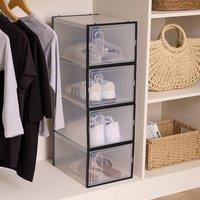 OHS 4 x Stackable Shoe Storage Box Organiser Cube with Lid in Clear