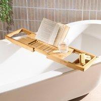 OHS Extendable Bamboo Bath Tray Bathtub Shelf Caddy in Natural