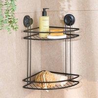 OHS 2 Tier Suction Shower Caddy Bathroom Corner Wall Shelf in Black