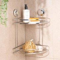 OHS 2 Tier Suction Shower Caddy Bathroom Corner Wall Shelf in Silver