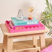 OHS Scallop Edge Storage Tray Engineered Wood Decorative Organiser in Bright Pink