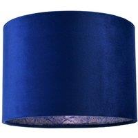 Happy Homewares Deep Sea Blue Velvet Drum Lamp Shade with Inner Floral Pattern Lining | Size: 10 inches