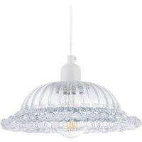 Happy Homewares Designer Clear Line Ribbed Glass Pendant Lamp Shade with Moulded Edge