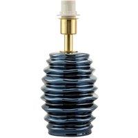 Happy Homewares Modern Gloss Ceramic Table Lamp Base with Deep Rippled Grooves in Blue