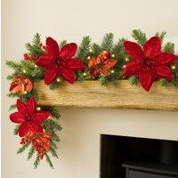 Marco Paul 9ft Pre Lit Christmas Garland With Lights Luxury Red Magnolia in Green | Size: 270 cm x 35 cm