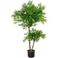 Leaf Artificial Ficus Tree Plant 100cm Luxury Ruscus 100cm Real Wood Trunk Botanik in Green