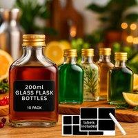 volila 10 Pack Glass Flask Bottles with Gold Screw Caps, Labels & Pen in Clear | Size: 100ml