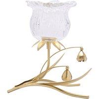 Hestia Single Stem Clear Glass Flower Candle Holder With Gold Stem