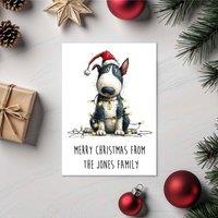 60 SECOND MAKEOVER Pack Of 5 Personalised Christmas Cards Bull Terrier in White | Size: 5 Pack
