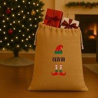 iWantoneofthose Elf Feet Personalised Christmas Hessian Sack