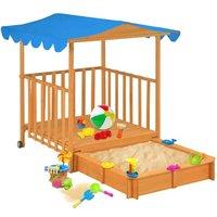 Berkfield Home Kids Playhouse with Sandbox Fir Wood Blue UV50 in Natural