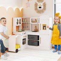 Costway Wooden Corner Kitchen Playset Kids Pretend Play Kitchen in White