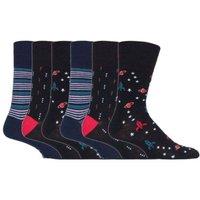 SOCKSHOP Gentle Grip Men's 6 Pack Elastic Square Patterned Cotton Socks for Poor Circulation in Navy | Size: 6-11