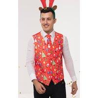 Dobell Men's Red Festive Fun Christmas Waistcoat | Size: 2XL